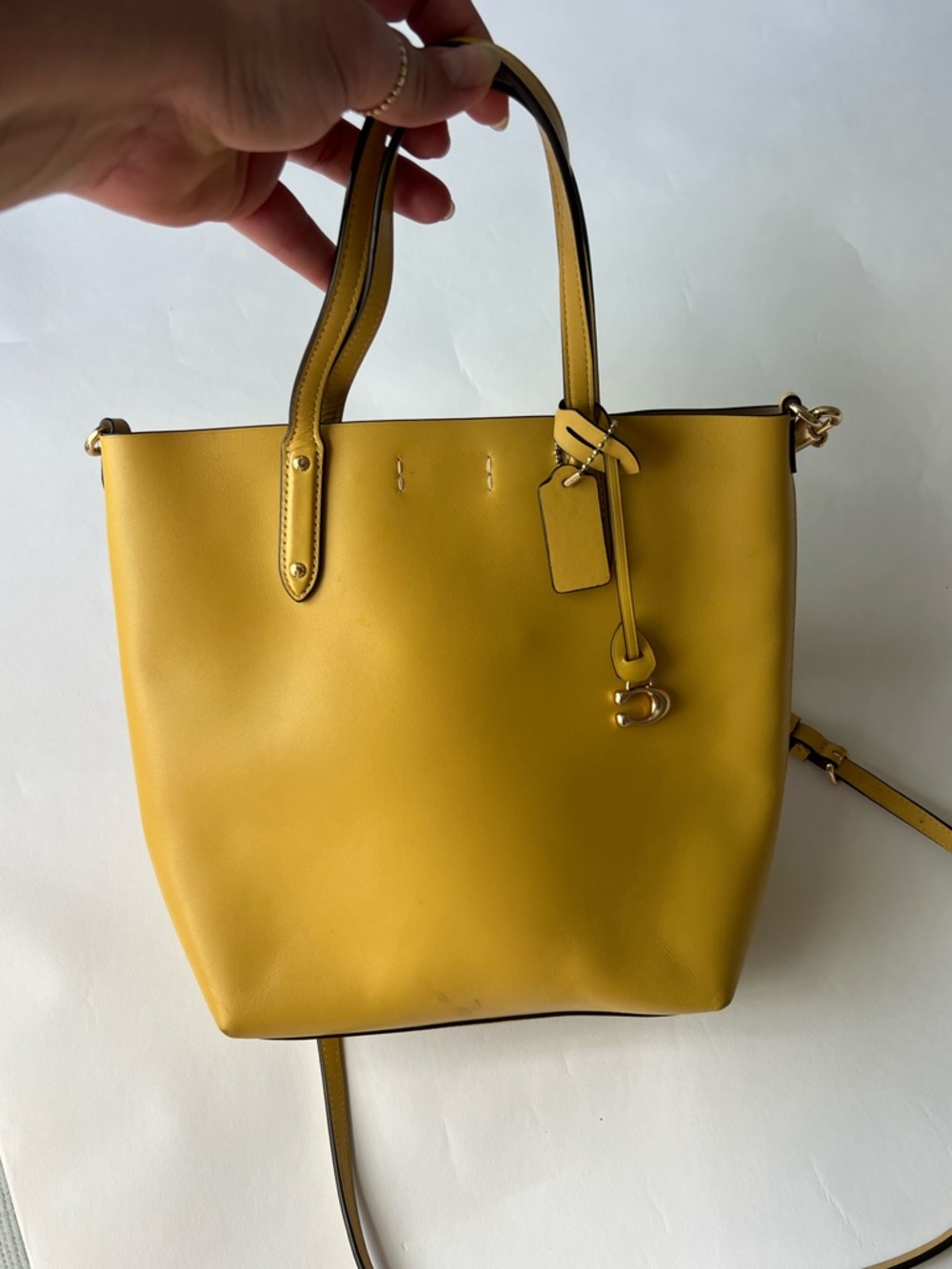 Coach Mustard Yellow Leather Tote with Detachable Strap
